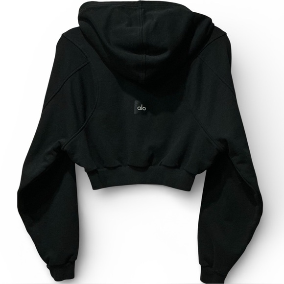 Alo Yoga Sweet Escape Zip Up Black Cropped French Terry Sweatshirt Hoodie Small - Picture 4 of 5